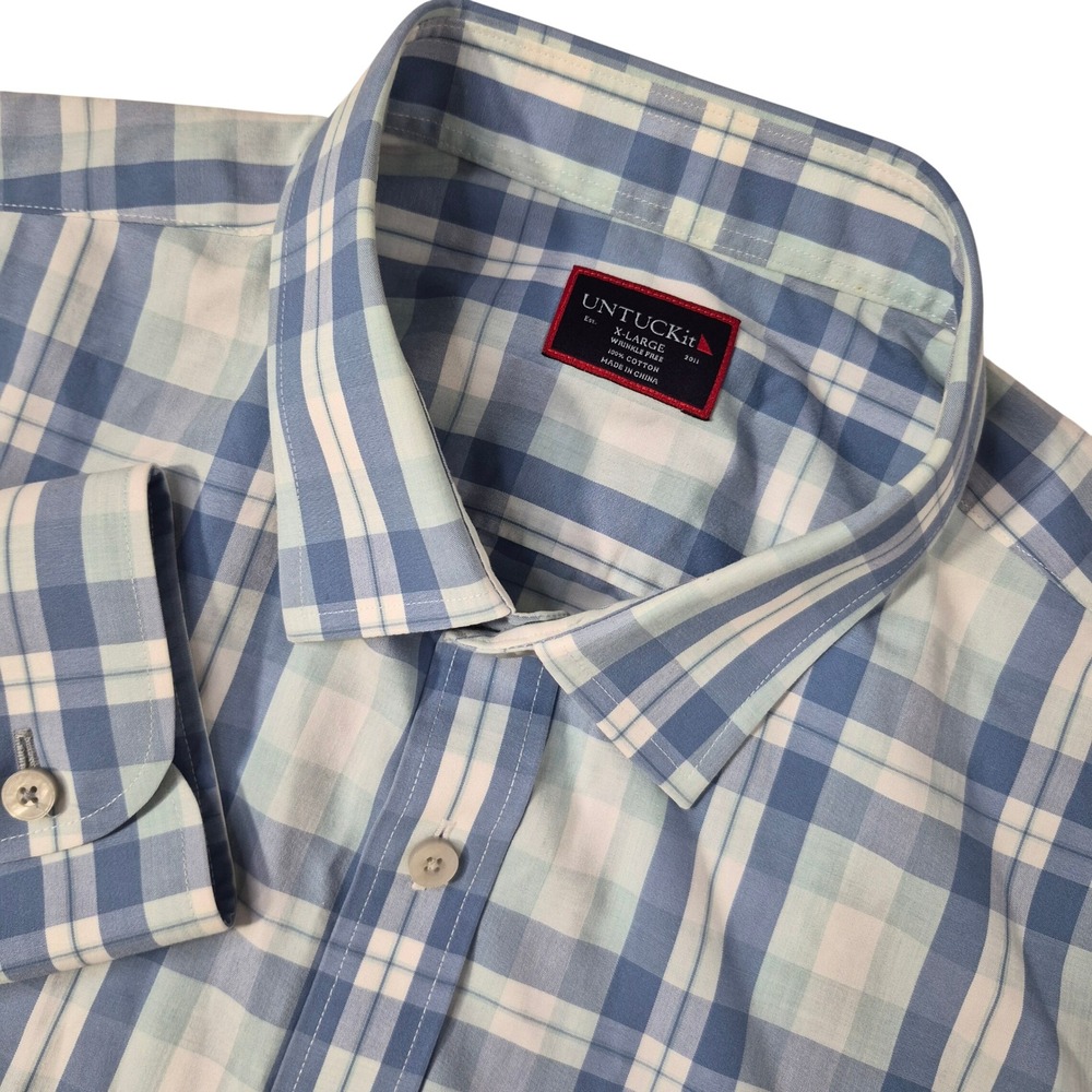 UNTUCKit Button Down Shirt Mens XL Blue Plaid Cotton Wrinkle Free Classic Preppy